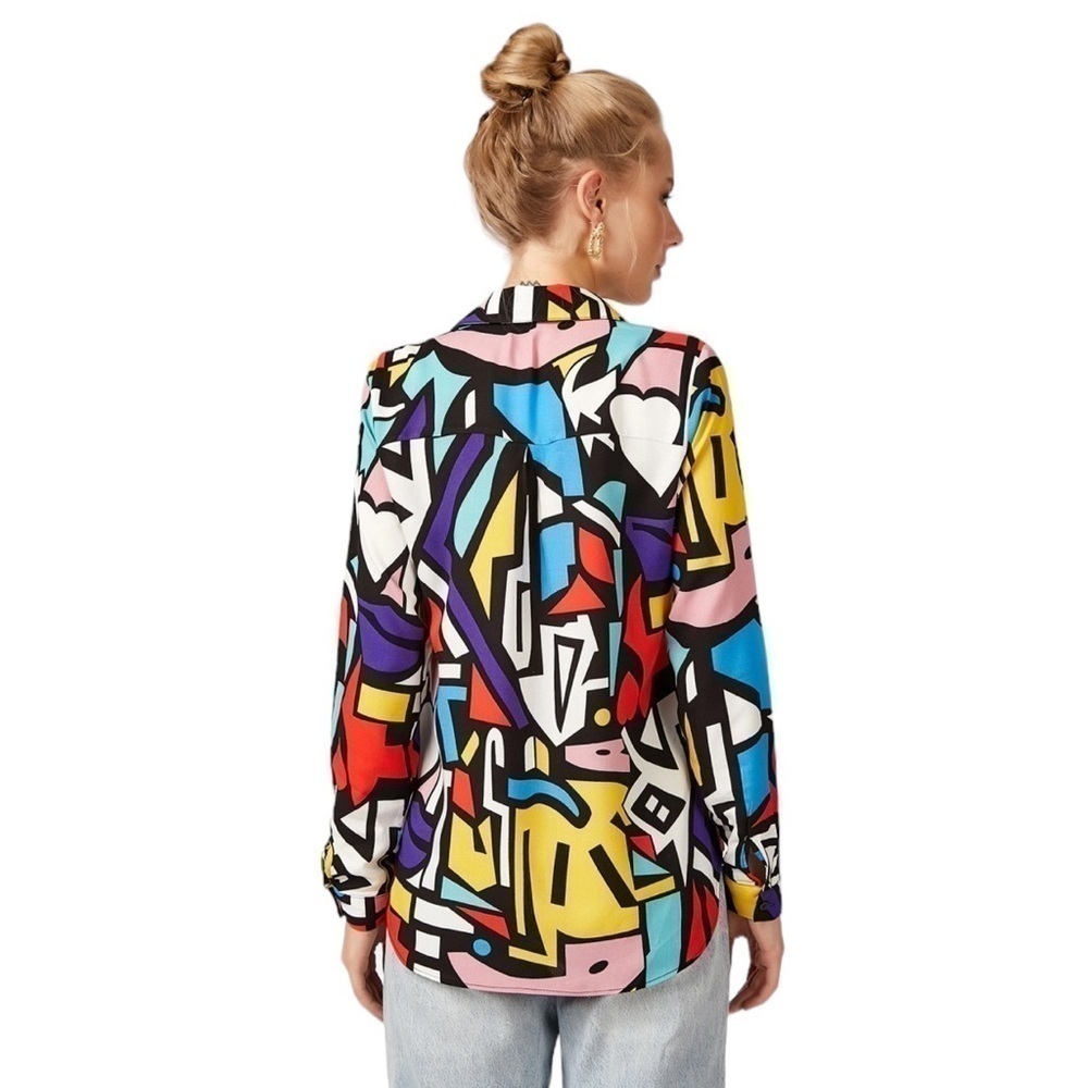 Big Dart Vintage 80s GEOMETRIC Pop Art Button Up Top Color Block Size Medium NWT - Picture 4 of 15